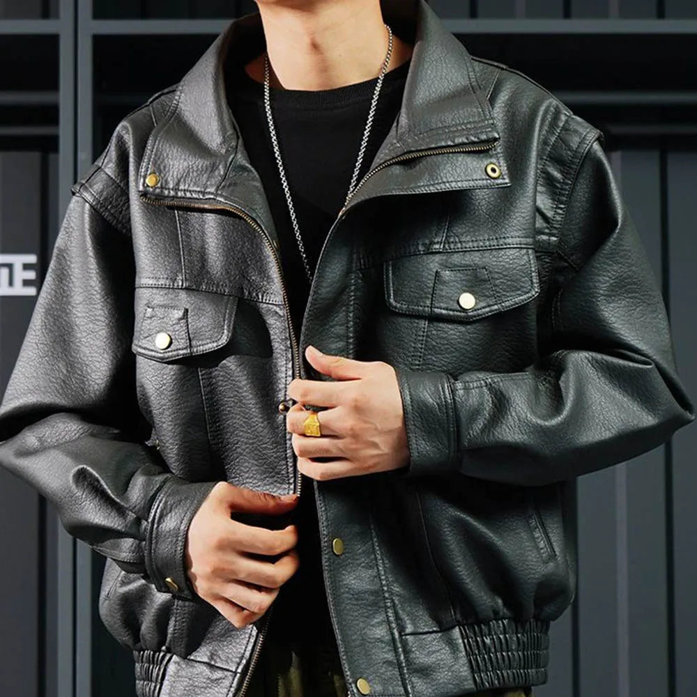AetherWave Loose PU Street Jacket