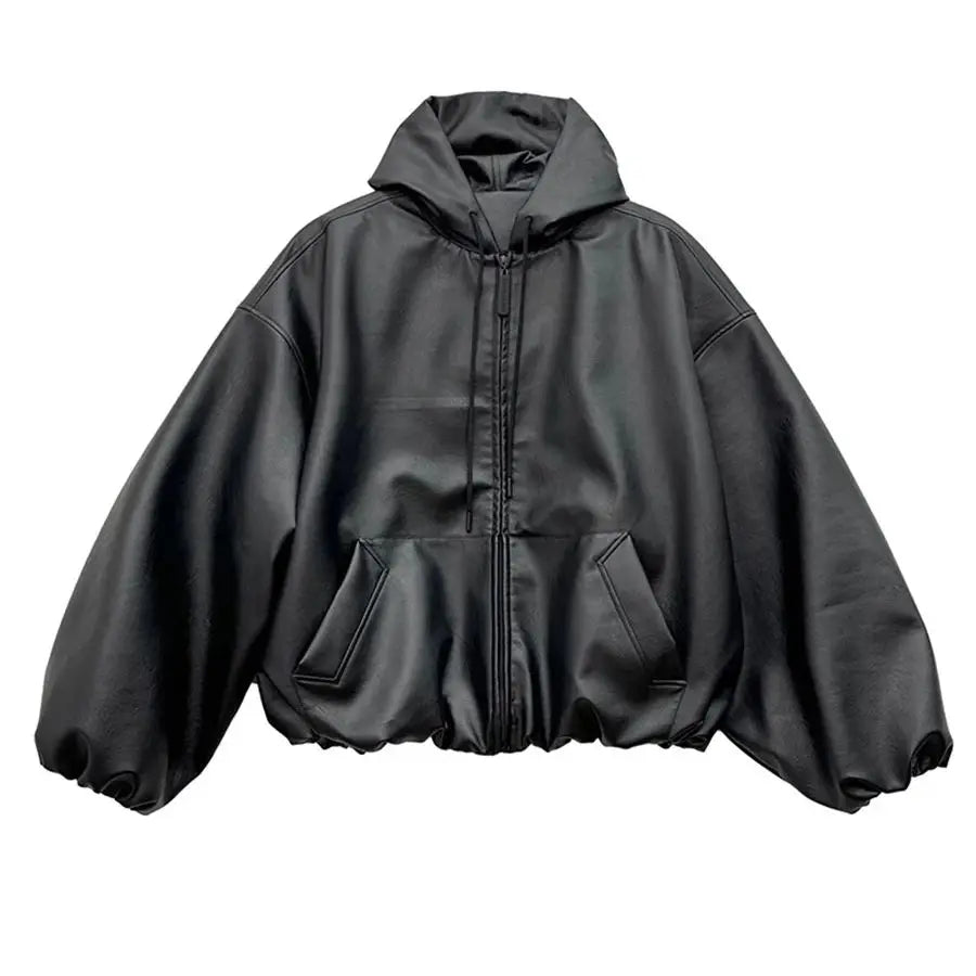 Aureon Soft PU Hooded Leather Jacket
