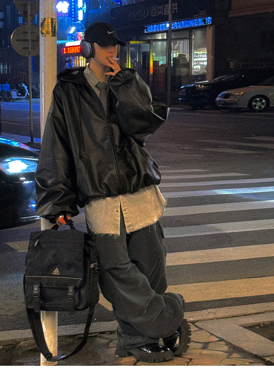 Aureon Soft PU Hooded Leather Jacket