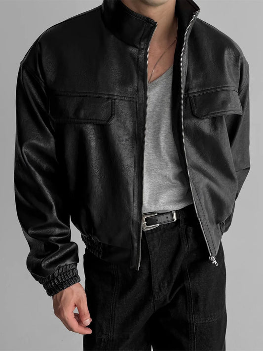 Auron Black Luxe PU Bomber Jacket