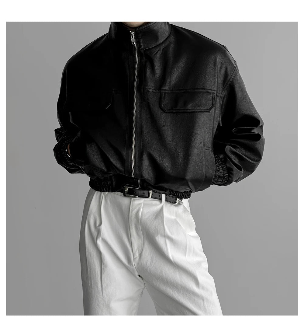 Auron Black Luxe PU Bomber Jacket