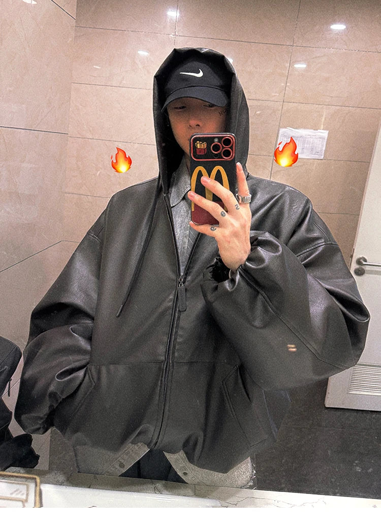 Aureon Soft PU Hooded Leather Jacket