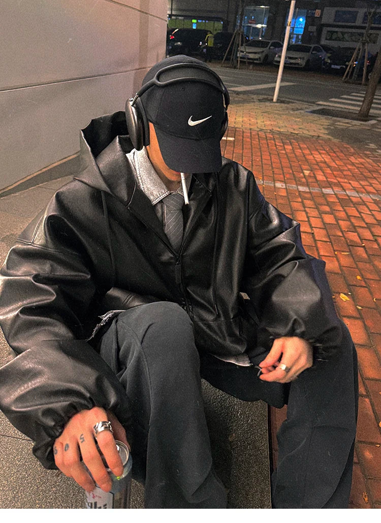 Aureon Soft PU Hooded Leather Jacket