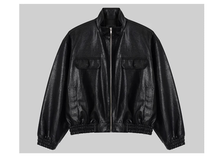 Auron Black Luxe PU Bomber Jacket
