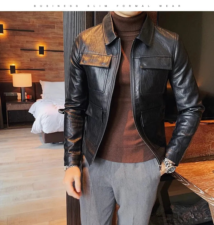 Velaro Luxe Slim PU Moto Jacket