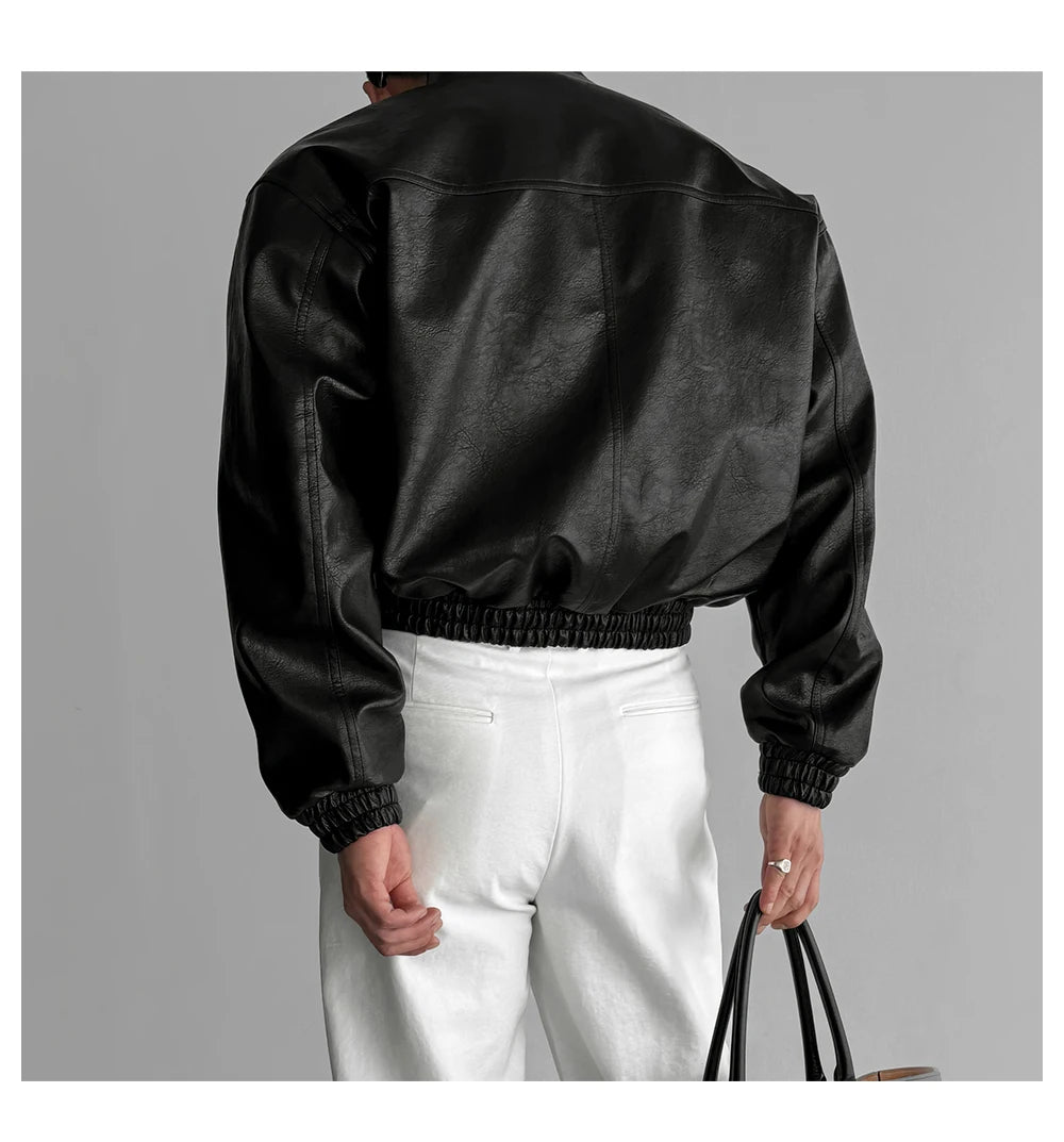 Auron Black Luxe PU Bomber Jacket
