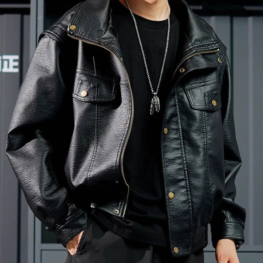 AetherWave Loose PU Street Jacket