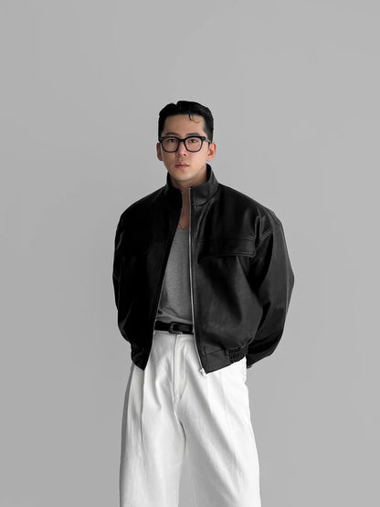 Auron Black Luxe PU Bomber Jacket