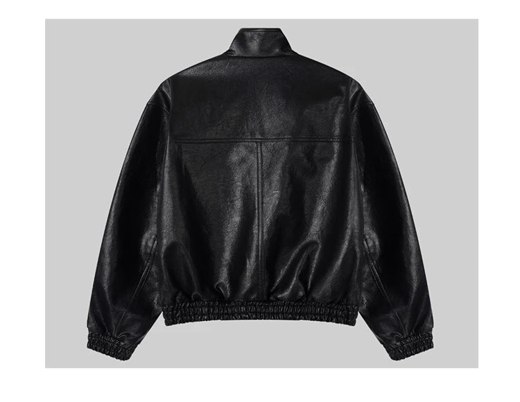 Auron Black Luxe PU Bomber Jacket