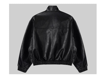 Auron Black Luxe PU Bomber Jacket