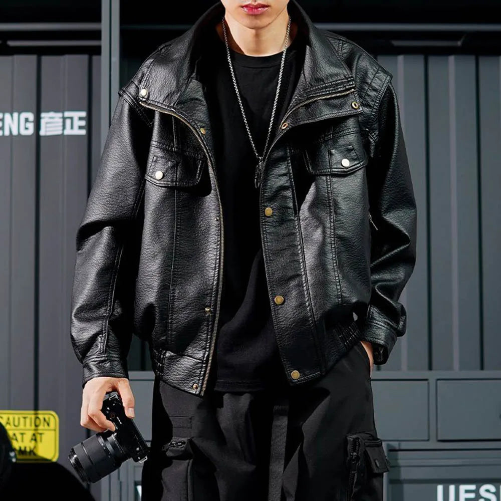 AetherWave Loose PU Street Jacket