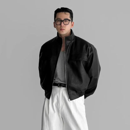Auron Black Luxe PU Bomber Jacket