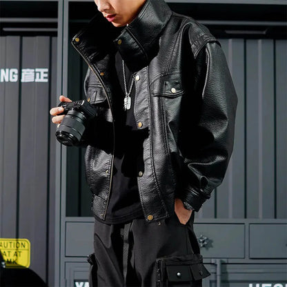 AetherWave Loose PU Street Jacket