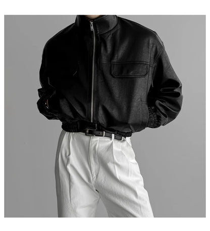 Auron Black Luxe PU Bomber Jacket