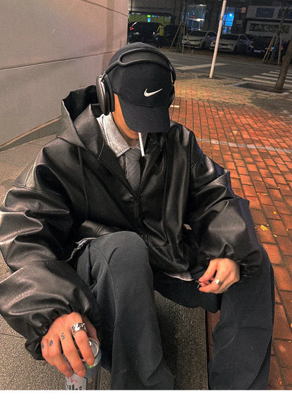 Aureon Soft PU Hooded Leather Jacket