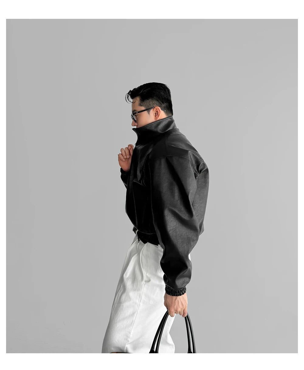 Auron Black Luxe PU Bomber Jacket