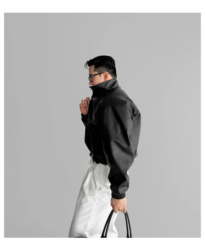Auron Black Luxe PU Bomber Jacket