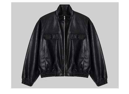 Auron Black Luxe PU Bomber Jacket