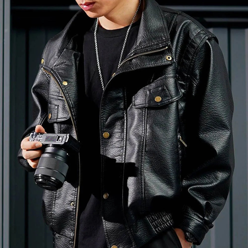 AetherWave Loose PU Street Jacket