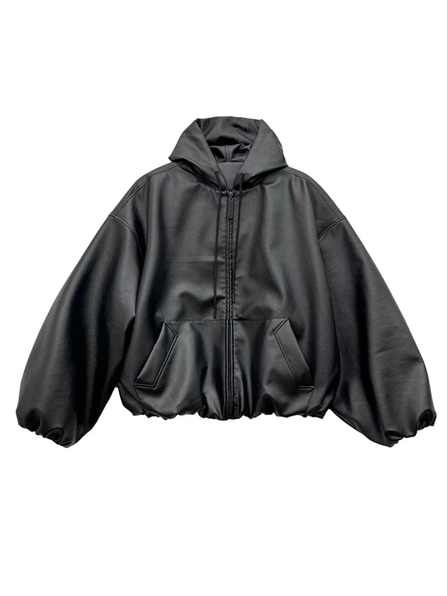 Aureon Soft PU Hooded Leather Jacket