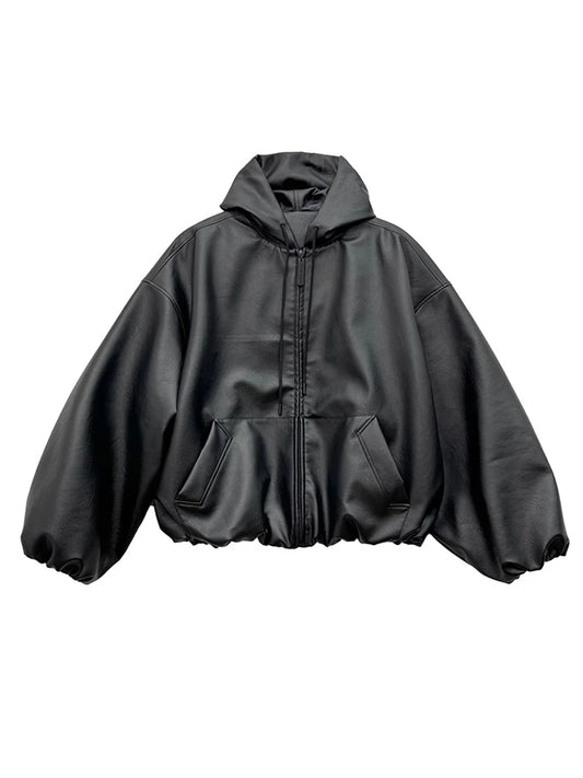 Aureon Soft PU Hooded Leather Jacket