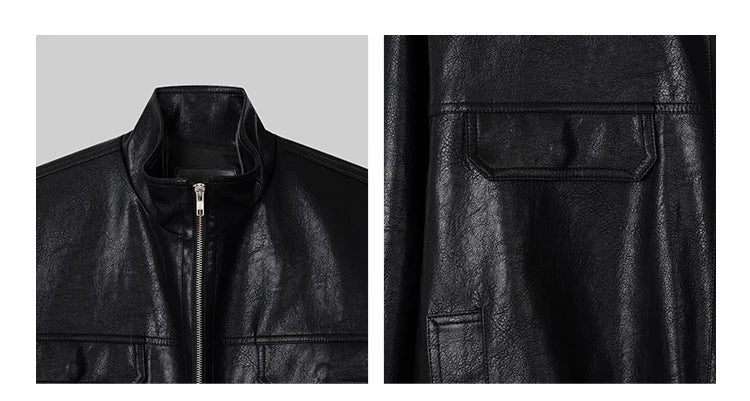 Auron Black Luxe PU Bomber Jacket
