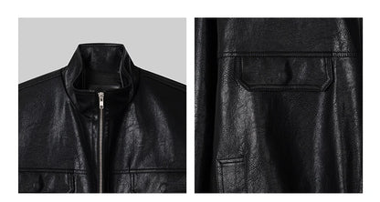 Auron Black Luxe PU Bomber Jacket