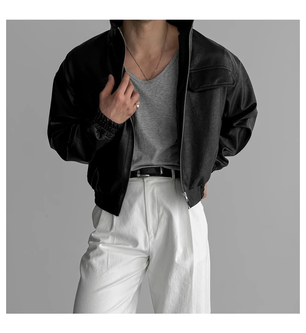 Auron Black Luxe PU Bomber Jacket