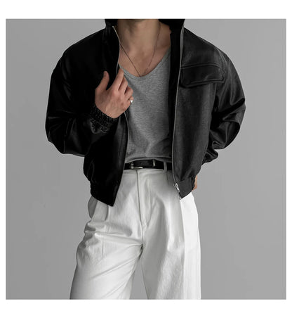 Auron Black Luxe PU Bomber Jacket